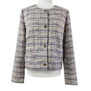 Halogen Multicolor Tweed Collarless Button-Up Blazer 4 Pockets Career Preppy